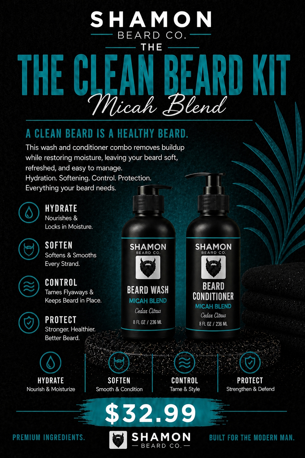The Clean Beard Kit - Micah Blend - Cedar Citrus