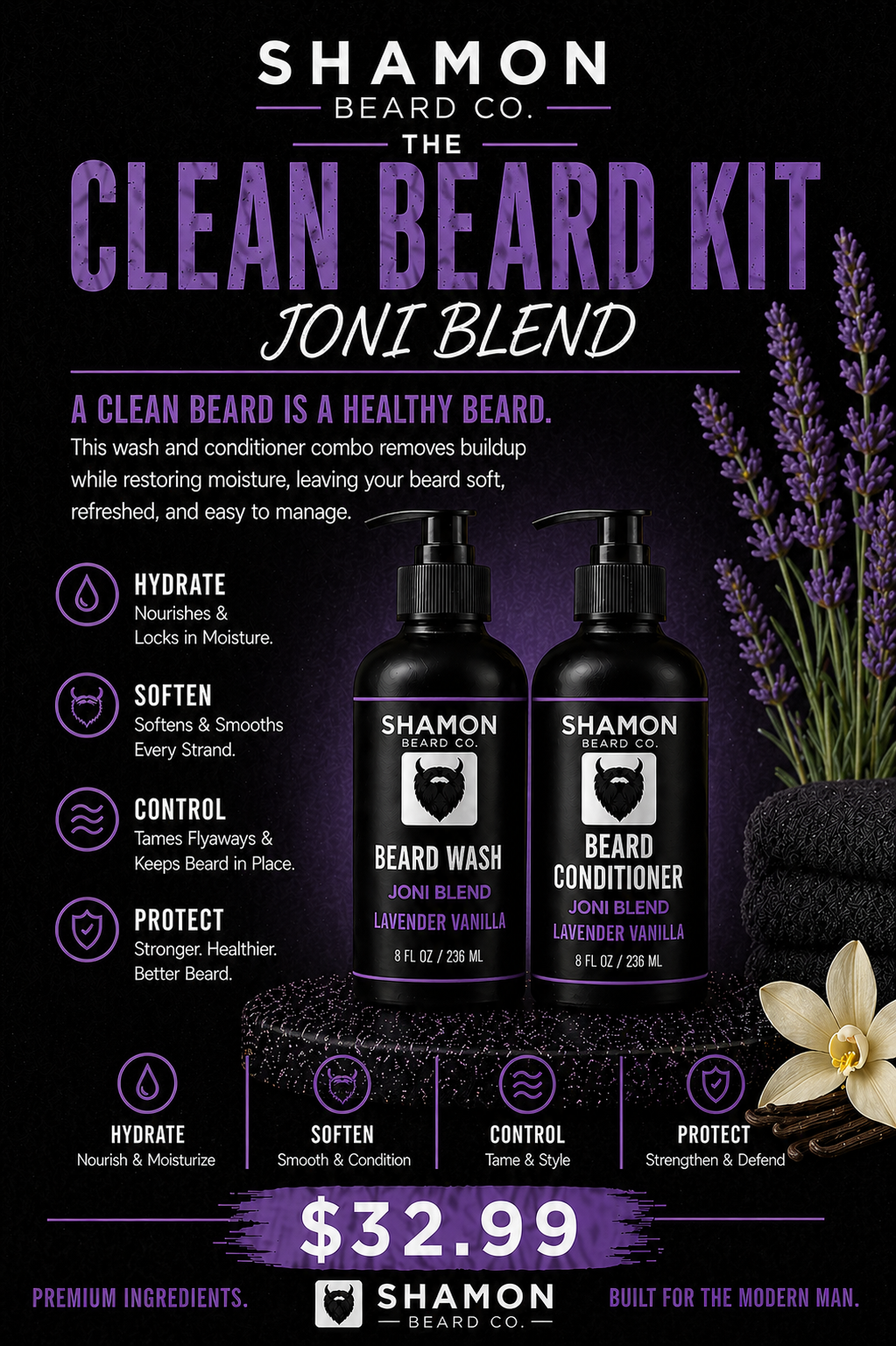 The Clean Beard Kit - Joni Blend - Lavender Vanilla